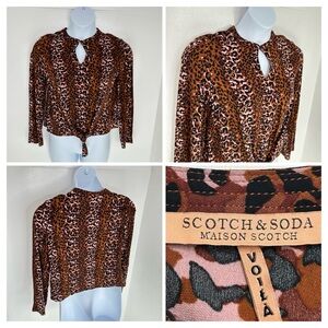 Scotch & Soda Maison Animal Print Tie Front Long Sleeve Top Size Large Cocktail